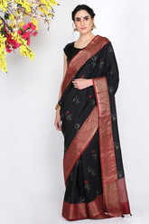 Surreal Black Moonga Silk Saree - Silk Mark Certified